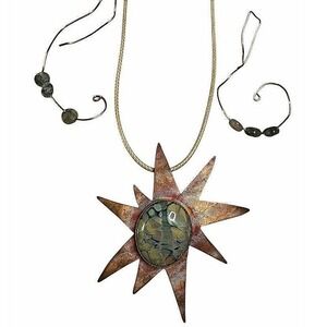 Artisan Copper Starburst Pendant Necklace Boho Statement Set Jewelry Unique